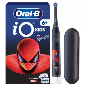Elektrinis dantų šepetėlis BRAUN Oral‑B iO Kids Marvel Spiderman — įkraunamas, 3 režimai, 2 minučių muzikinis laikmatis, kelioninis dėklas, 1 šepetėlio galvutė, ličio jonų