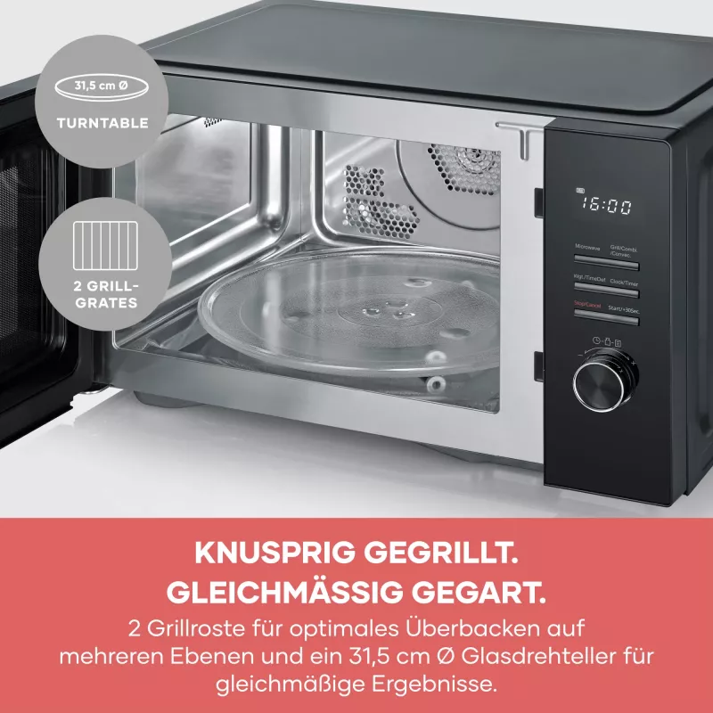 Kombinuota mikrobangų krosnelė SEVERIN MW 7798, pastatoma, 29 l, 900 W, juoda, 315 mm sukamoji lėkštė