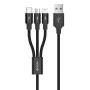 USB 3-in-1 įkrovimo/duomenų kabelis Devia Kintone Series — Lightning, Micro-USB, USB-C, 1,2 m, juodas