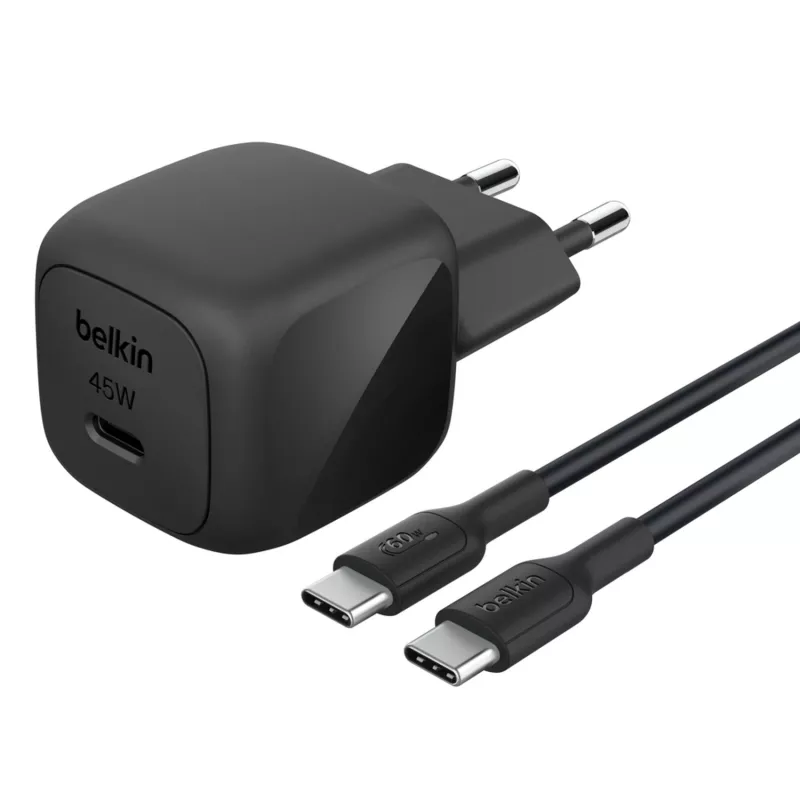USB-C įkroviklis Belkin BOOSTCHARGE 45W PD PPS – kompaktiškas 45W USB-C PD PPS maitinimo adapteris