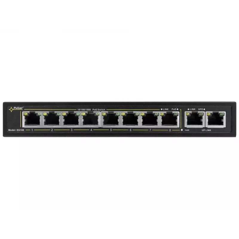 PULSAR SG108 tinklų sietuvas Gigabit Ethernet (10/100/1000) maitinimas per Ethernet (PoE) Juoda