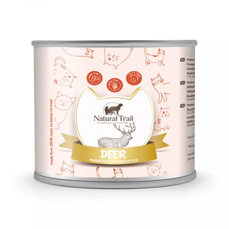 Šlapias kačių maistas Natural Trail Monoprotein Deer 185 g
