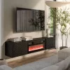 TV cabinet Cama Meble LARA 183x35x37 cm Juoda matt with built-in electric fireplace