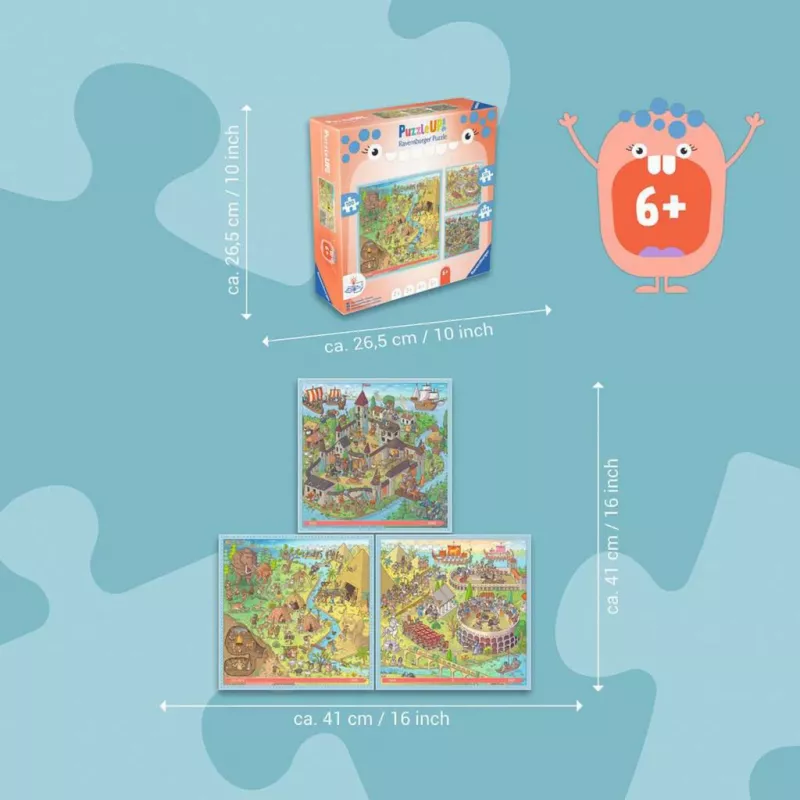 Puzzle UP Geschichte - akmens amžius, Senovės Roma, viduramžiai 100, 121 ir 144 detalės