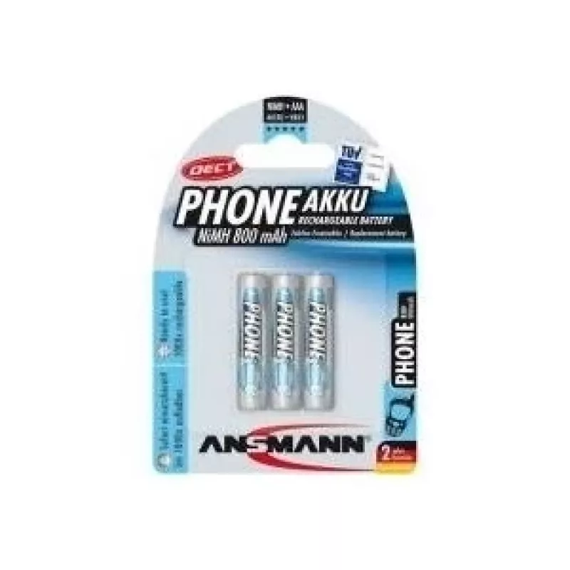 ANSMANN 5030142 NiMH įkraunama baterija Micro AAA, telefono DECT, 800mAh, 3 vnt.