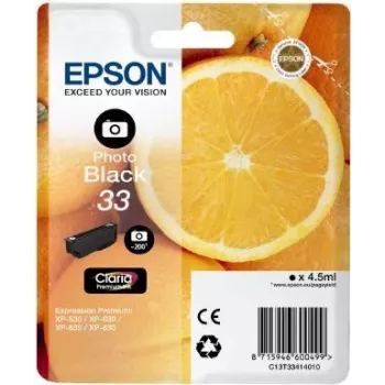Epson Oranžinės C13T33414010 rašalo kasetė 1 vnt. Originali Photo Juoda
