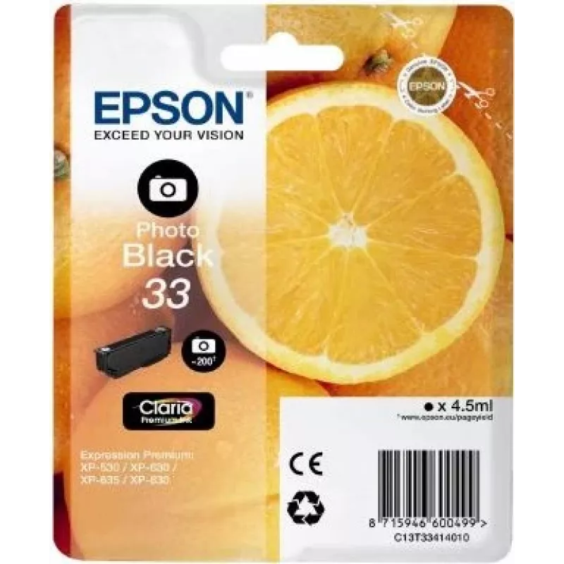 Epson Oranžinės C13T33414010 rašalo kasetė 1 vnt. Originali Photo Juoda