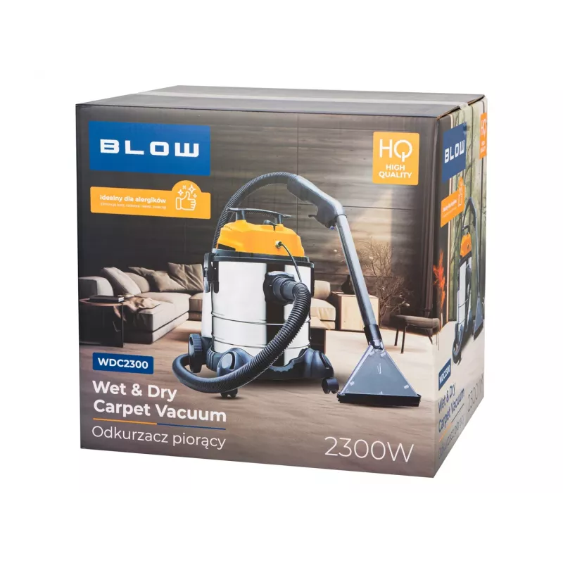Važiuojamasis plovimo dulkių siurblys BLOW WDC2300 — nešvaraus vandens bakas 25 L, švaraus vandens bakas 4,5 L, 1,5 m žarna, 6 m laidas, 7,35 kg
