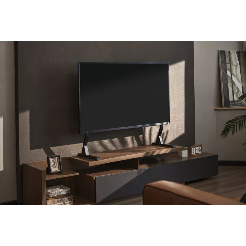 Grindinis TV stovas GEMBIRD TVS-D90F-01 45–90 colių televizoriams, plieninis, fiksuoto aukščio, VESA 200x200–800x400, maks. apkrova 60 kg, 970×800×525 mm