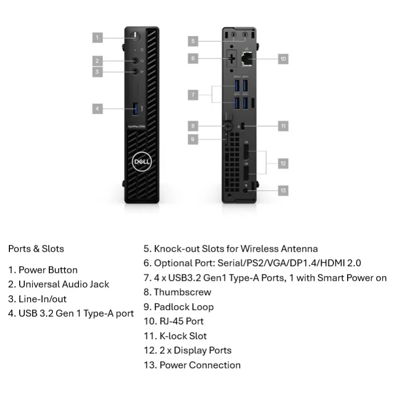 Stalinis kompiuteris Lenovo OptiPlex 3090 (atnaujintas, B klasė) — Intel Core i5-10500T, 8 GB RAM, 256 GB NVMe, Intel UHD Graphics 630, Windows 11 Pro