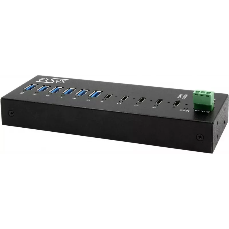EXSYS GmbH 10 prievadų USB 3.2 Gen 2x1 metalinis HUB, 4x USB-C + 6x USB-A (EX-12280HMS)