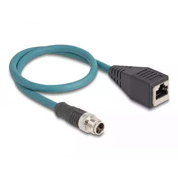 DeLOCK M12 adapterio kabelis X koduotas 8 kontaktų kištukas į RJ45 lizdą 50 cm