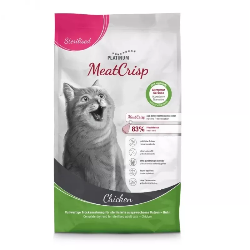 PLATINUM MeatCrisp Sterilised Chicken - sausas kačių maistas - 1,5kg