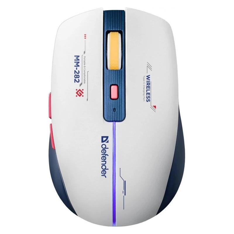 Belaidė žaidimų pelė DEFENDER MM-282 RF — abiem rankoms tinkama, optinė 1800 DPI, 5 mygtukai, USB, maitinama baterijomis