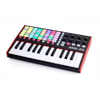 MIDI valdiklis AKAI APC Key 25 MK2 — 25 greičiui jautrūs klavišai, 40 pagalvėlių, RGB apšvietimas, 8 enkoderiniai valdikliai, maitinamas USB