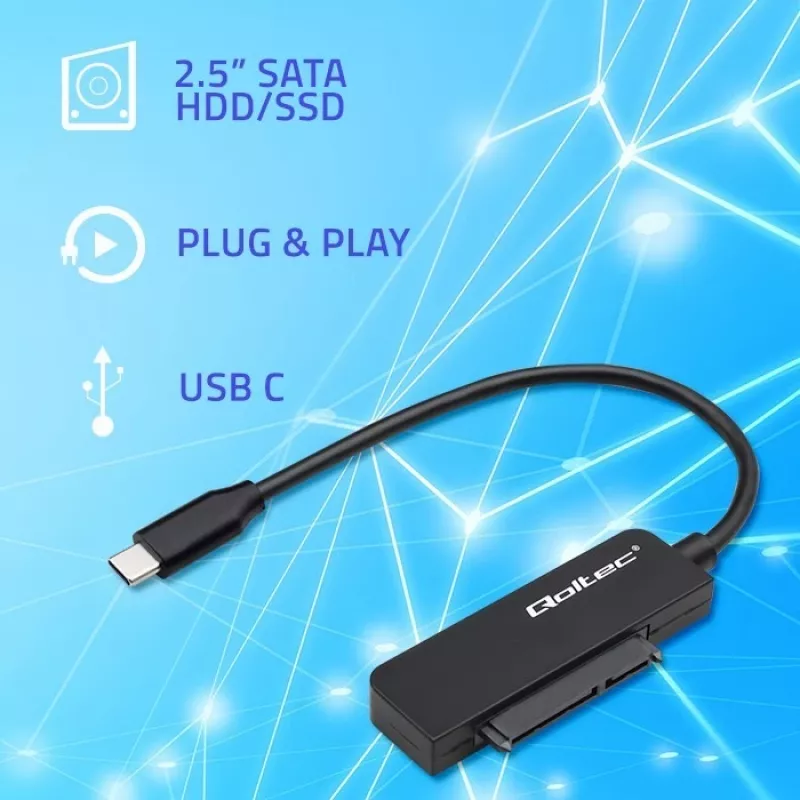 QOLTEC SATA adapteris 52269 2,5 colio diskui į USB-C, palaiko iki 2 TB