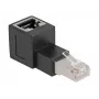DeLOCK RJ45 kištukas į RJ45 lizdą adapteris Cat.6A 90° į viršų kampuotas juodas