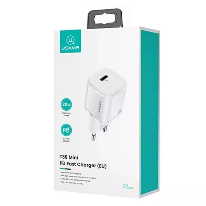 Nešiojamasis telefono įkroviklis usams T36 su 1x USB-C PD3.0 ir integruotu Lightning kabeliu