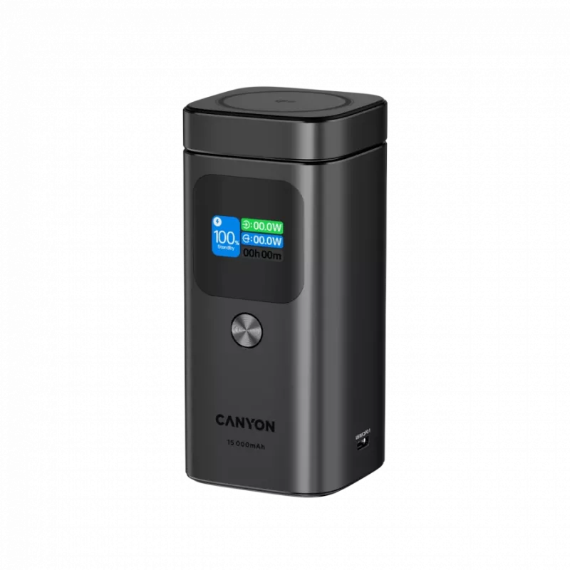 CANYON Qi2 magnetinis maitinimo blokas OnPower 150 15000mAh Aliuminis tamsiai pilkas