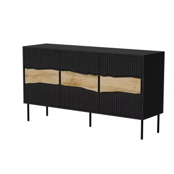 Komoda cama meble INSERTO 3D 143.5×40×80 cm juoda su LED, medžio drožlių plokštė, 16 mm rėmas
