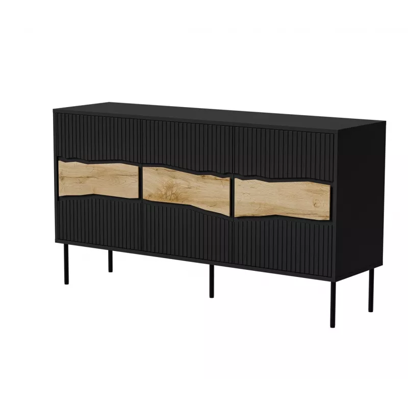 Komoda cama meble INSERTO 3D 143.5×40×80 cm juoda su LED, medžio drožlių plokštė, 16 mm rėmas