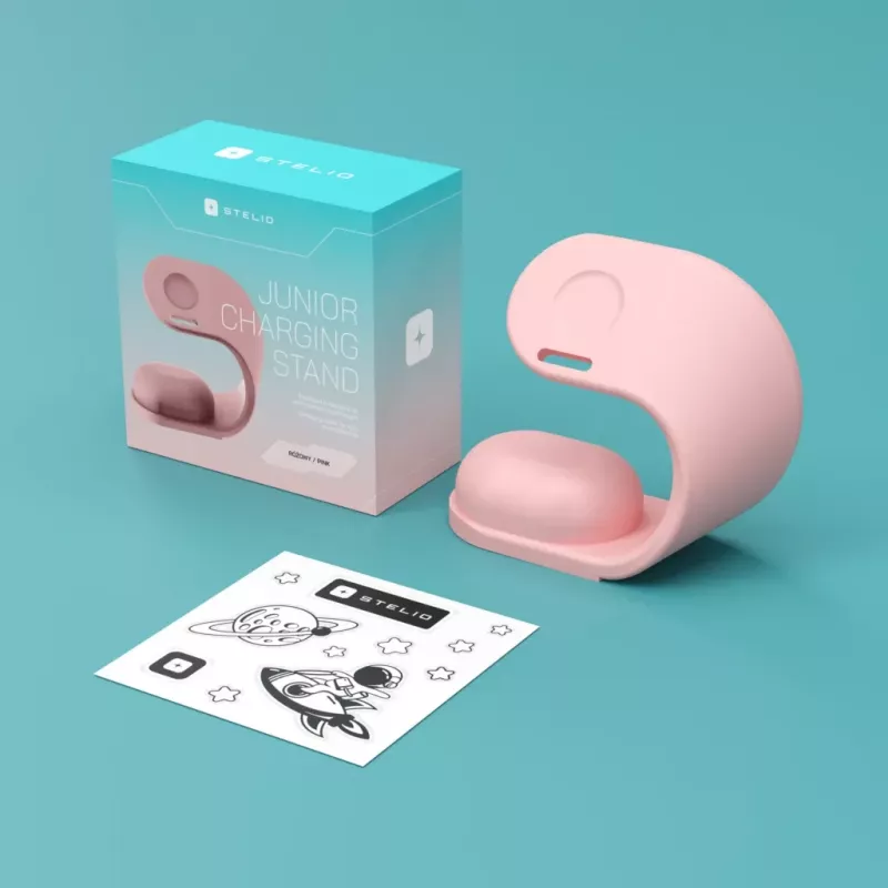 Įkrovimo stovas Stelio ST-CHS01-PK Junior rožinis – USB įkrovimo dokas telefonams ir planšetėms, vieno prievado, kompaktiškas