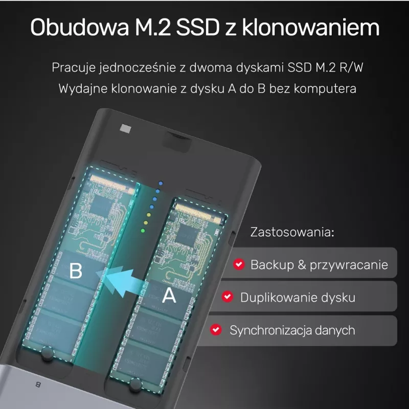 SSD dėklas Unitek S1206A 2× M.2 NVMe PCIe Gen3 x4 diskams, USB 3.2 Gen 2 (10 Gbit/s), aliuminis, USB-C, komplekte maitinimo adapteris