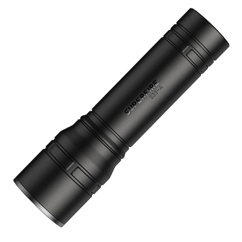 Žibintuvėlis Superfire S33‑A USB juodas — rankinis LED žibintuvėlis, 4 režimai, įkraunamas