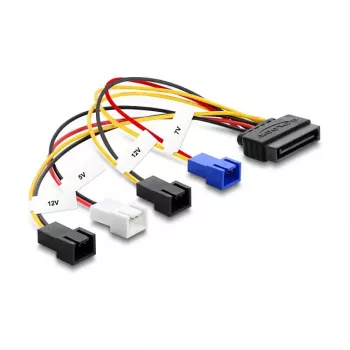 Maitinimo kabelis DELOCK SATA 15 kontaktų į 4×2 kontaktų ventiliatorių (12 V / 7 V / 5 V), 20 cm
