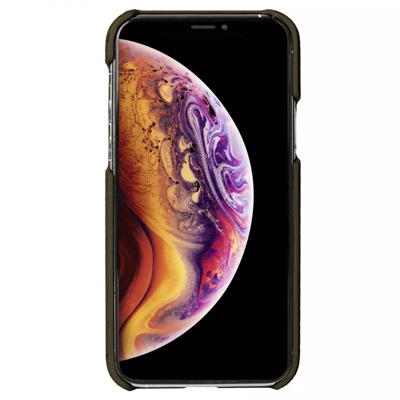 Telefono dėklas Krusell Birka, skirtas Apple iPhone 11 Pro, tamsiai rudos odos stiliaus dėklas