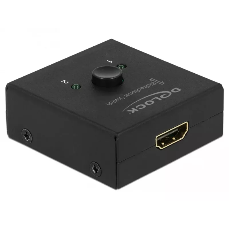 DeLock HDMI 2 į 1 dvikryptis kompaktiškas 4K 60 Hz jungiklis - Mažmeninė dėžutė - Vaizdo/garso jungiklis - 2 x HDMI - Staliniam naudojimui (64072)
