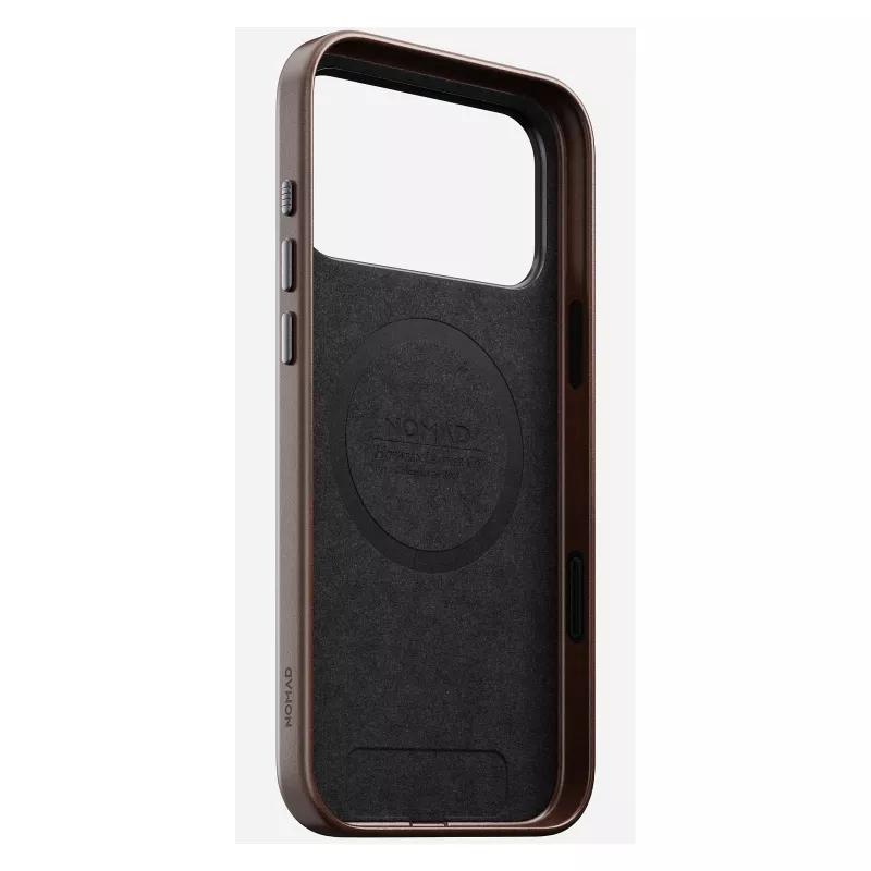 Mobiliojo telefono dėklas Nomad Traditional Leather Case, skirtas iPhone 17 Pro Max, oda / aliuminis / mikropluoštas, tinka 6,9 col. (Ruda)