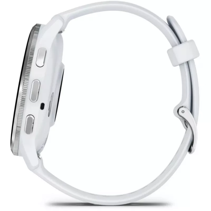 Išmanusis laikrodis GARMIN Venu 3 — 1,4 colio AMOLED, 45 mm korpusas, GPS, Wi‑Fi, 8 GB, sidabrinis/baltas, silikoninis dirželis