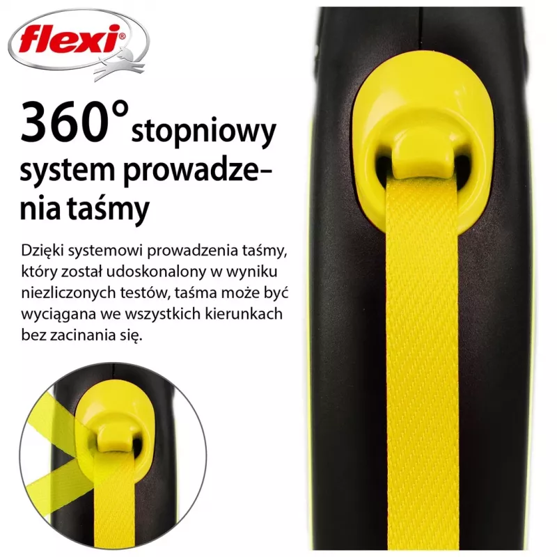Ištraukiamas pavadėlis Flexi New NEON 5 m - juostinis pavadėlis, mažiems šunims iki 15 kg, juoda/geltona