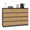 Komoda top e shop M8 140 ANT/ART — 8 stalčiai, antracito/ąžuolo, 1380×400×970 mm, medžio drožlių plokštė