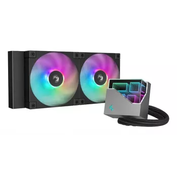 Vandens aušintuvas „viskas viename“ DeepCool LT240 — 240 mm radiatorius, 2x 120 mm PWM ventiliatoriai, hidrodinaminis guolis, LGA 1200 palaikymas, juoda