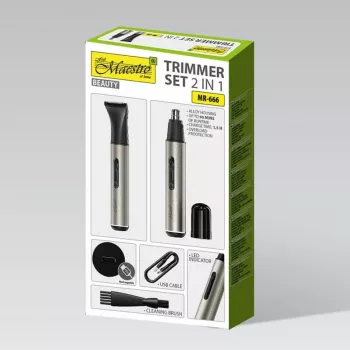 Trimerių rinkinys 2-in-1 Maestro MR-666 USB — įkraunamas dvigubos paskirties kirpimo komplektas