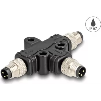 Kabelio skirstytuvas DeLOCK M8 T-Splitter A-coded 3 pin 1 x kištukas į 2 x kištukus lygiagretusis sujungimas