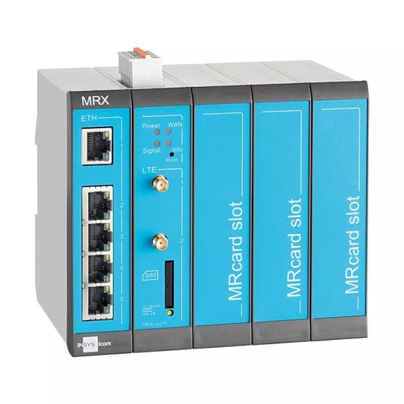 4G maršrutizatorius INSYS icom MRX5 LTE — Fast Ethernet 10/100 Mbps, BGP/OSPF/RIP, IPSec, RADIUS