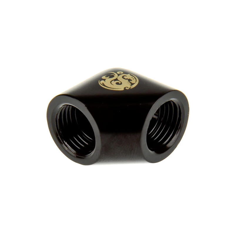 Bitspower adapteris 90 laipsnių G1/4 lizdas į G1/4 lizdą, juodas matinis