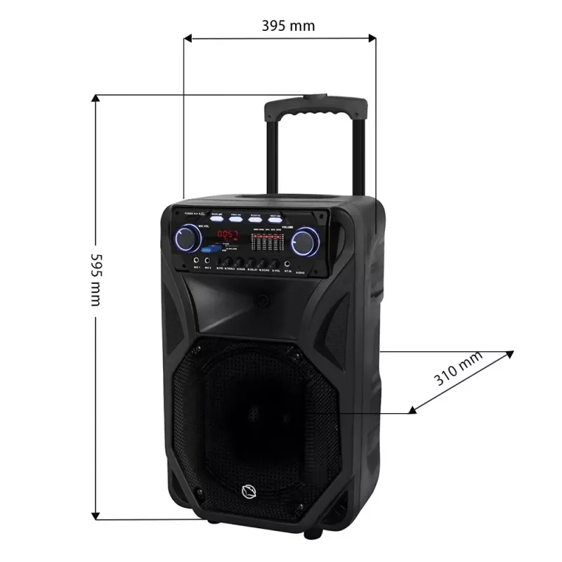 Nešiojamas karaokės garsiakalbis MANTA SPK5021PRO 20W, 12 colių žemų dažnių garsiakalbis, 80W RMS, Bluetooth, baterija iki 5 val., SD/USB, mikrofono ir gitaros įvestys