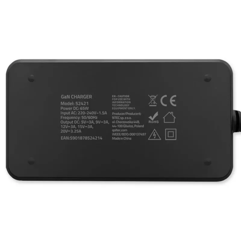 QOLTEC įkroviklis 65W GaN Super Fast plonas PD 5-20V 3.25A USB-C