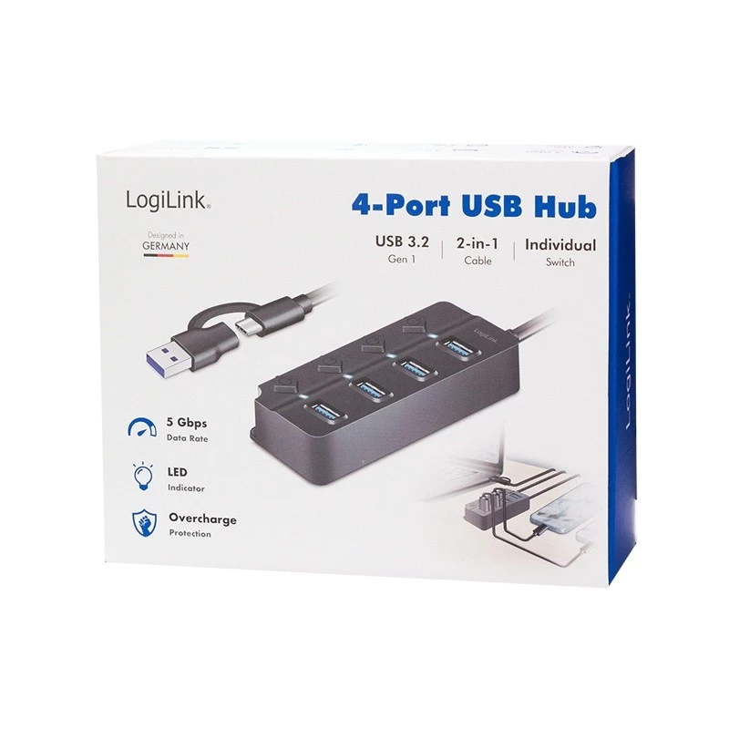 USB3.2 Gen1 HUB, 4xUSB-A su atskirais jungikliais