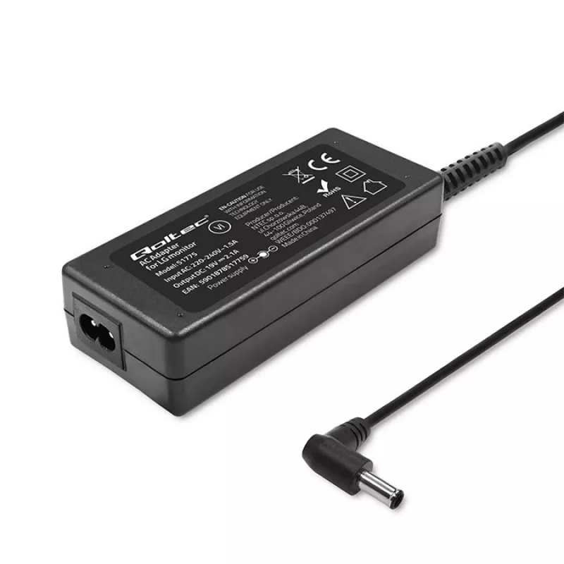 Maitinimo adapteris QOLTEC 51775 40W 19V 2.1A monitoriams, juodas, 1,75 m kabelis