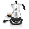 Elektrinis moka puodas BIALETTI 3 puodeliams Moka Timer, programuojamas LED ekranas, aliuminio korpusas, ąsotėlio rezervuaras