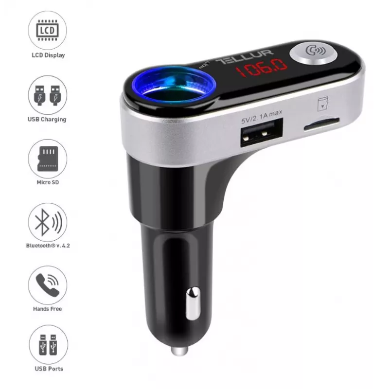 FM siųstuvas Tellur FMT-B2 juodas Bluetooth 5.0 USB automobilio garso atkūrimui