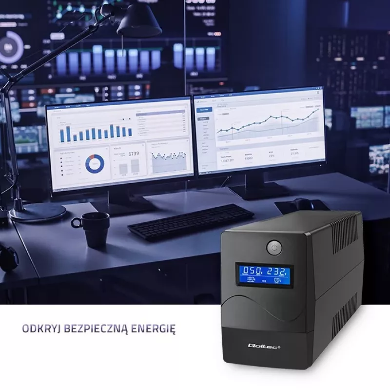 Qoltec Monolith nepertraukiamo maitinimo šaltinis (UPS) Dvigubos konversijos (Online) 0,45 kVA 240 W 2 AC lizdai