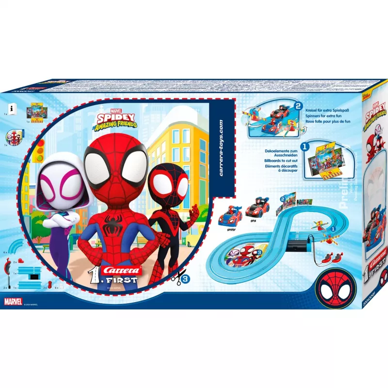 Slot car rinkinys CARRERA FIRST Spidey 20063049 — vaikų pradedančiųjų lenktynių trasa