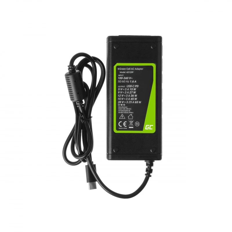 Green Cell AD134P USB-C įkroviklis, kintamosios srovės adapteris 65 W nešiojamajam kompiuteriui, planšetei, išmaniajam telefonui