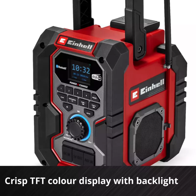Nešiojamas radijas EINHELL TE-CR 18 Li DAB+ FM Bluetooth USB, maitinamas baterijomis (suderinamas su TE-CR 18 Li)